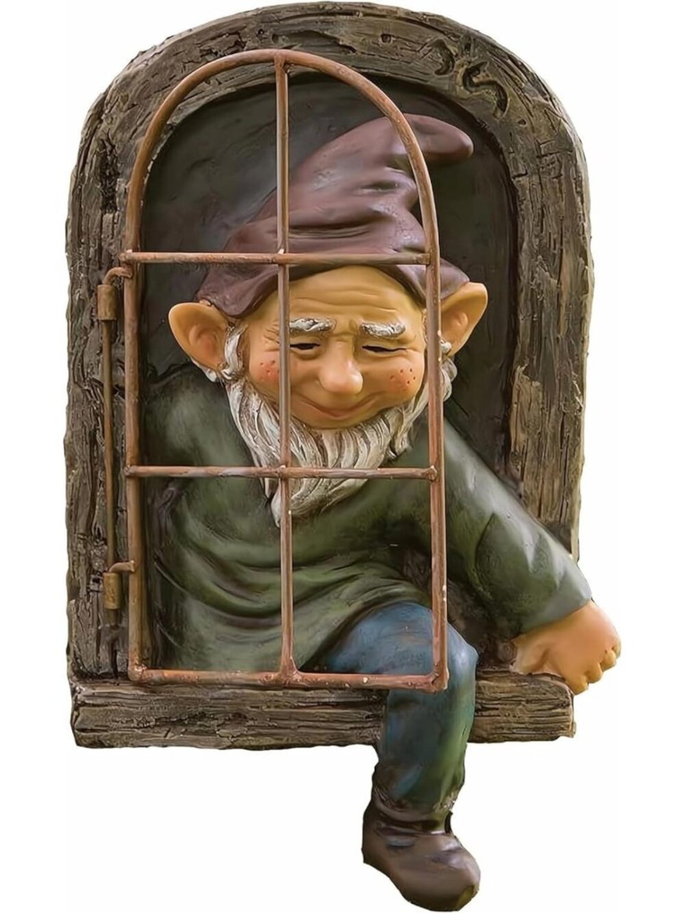 Whimsical Gnome Tree Face Garden Decor - 13" Outdoor Elf Hugger Sculpture